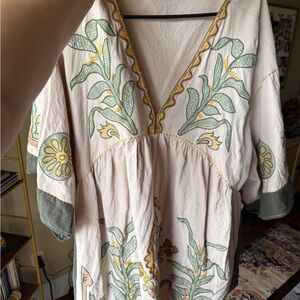 Amazon Women's Dress with Green and Yellow Floral Embroidery